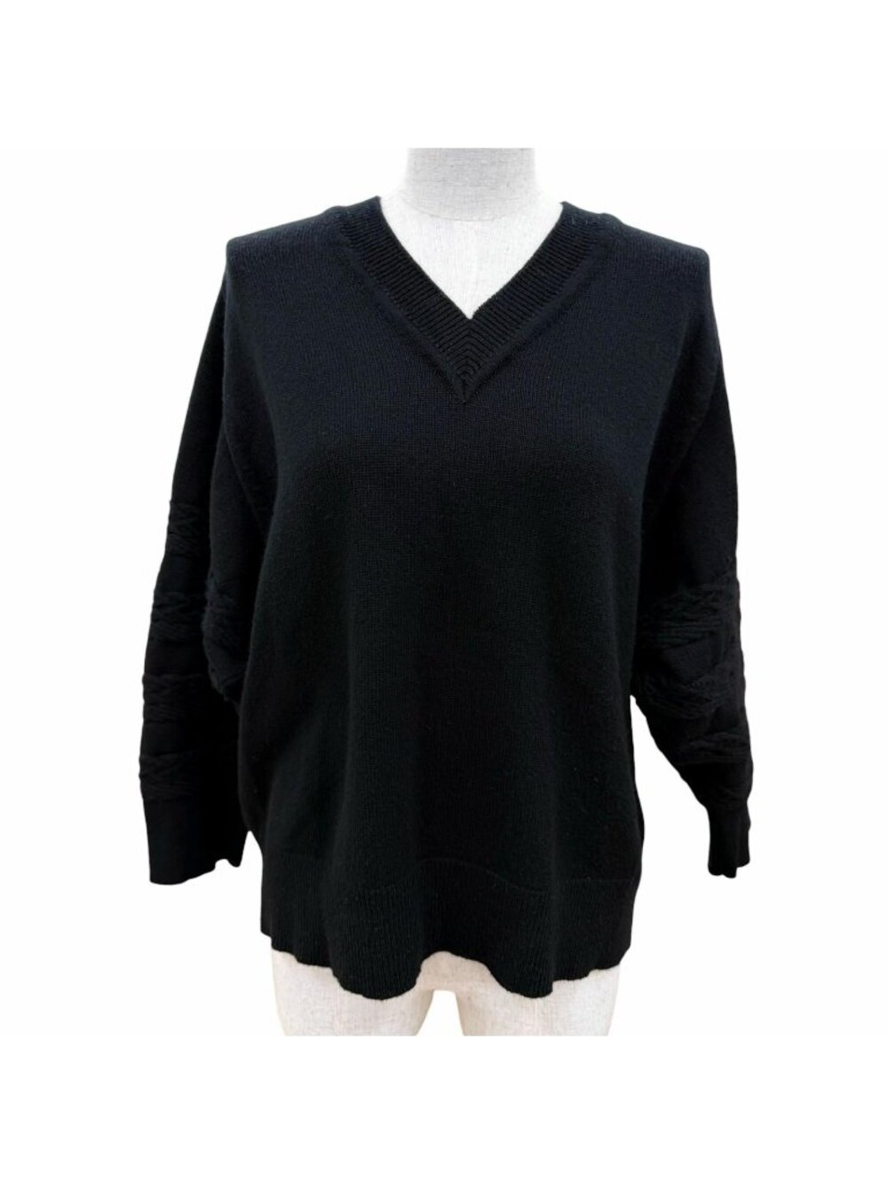 Hermes Cashmere 100% Silver H Lift V-neck Long Sleeve Knit Black Sweater 36
